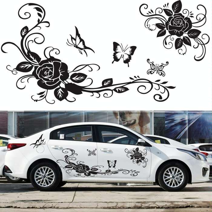 2 PCS/Set D-72 Butterfly Love Flower Pattern Car Modified Decorative Sticker(White)