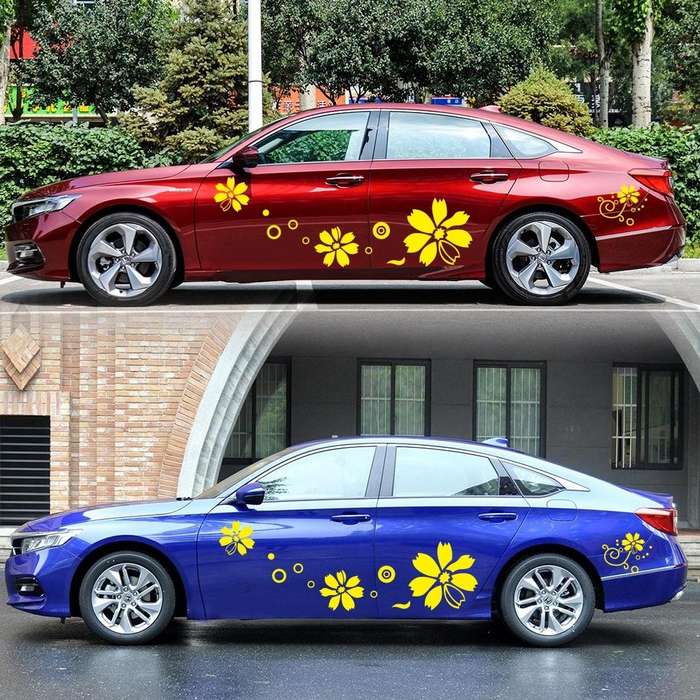 2 PCS/Set D-510 Flowers Pattern Car Modified Decorative Sticker(Yellow)