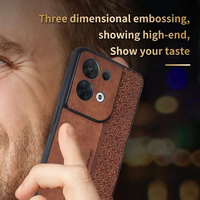 For OPPO Reno8 AZNS 3D Embossed Skin Feel Phone Case(Brown)