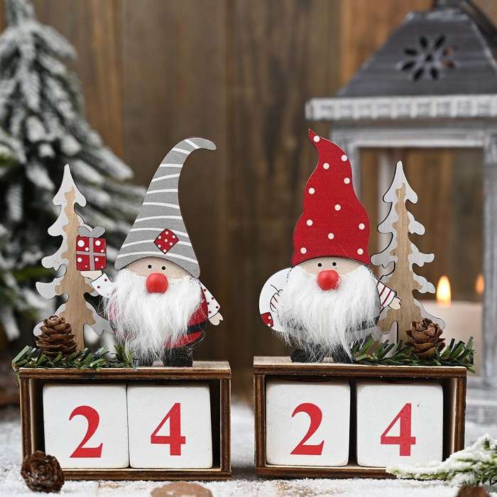 Christmas Wooden Pine Cone Calendar Ornaments Decorative Wooden Calendar Countdown Ornaments(Red ...