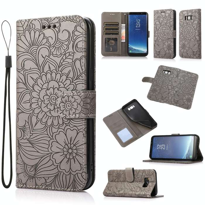 For Samsung Galaxy S8+ Skin Feel Embossed Sunflower Horizontal Flip Leather Case with Holder & Ca...