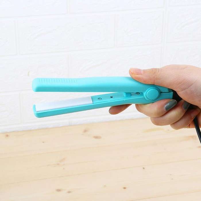 Mini Hair Straightener Ceramic Tourmaline Plates Curler(Blue)