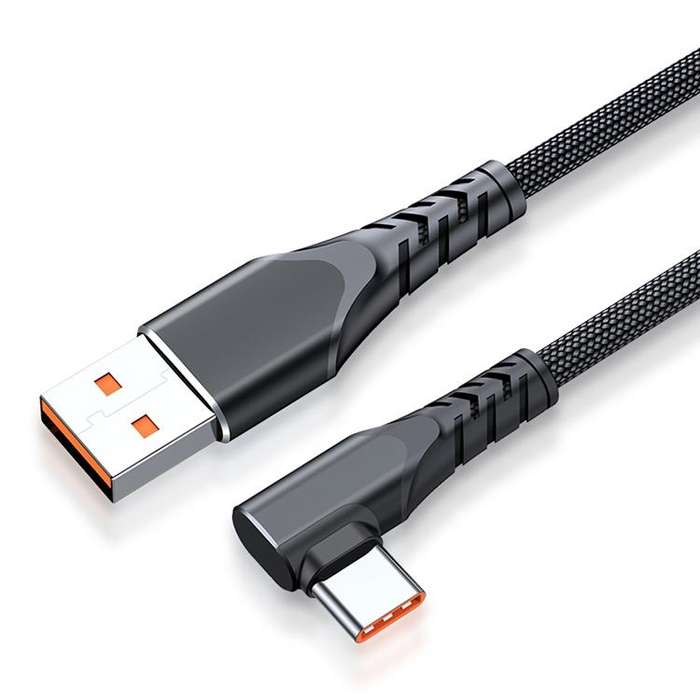 6A 66W USB to USB-C / Type-C Elbow Mobile Phone Game Fast Data Cable, Length:2m(Black)