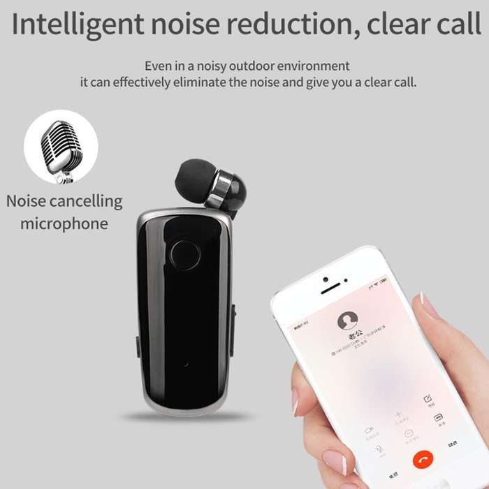 K39 Wireless Bluetooth Headset CSR DSP chip In-Ear Vibrating Alert Wear Clip Hands Free Earphone ...