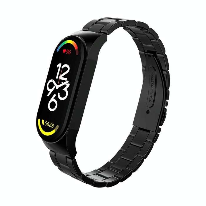 For Xiaomi Mi Band 7 Three-bead Stainless Steel Watch Band(Black)