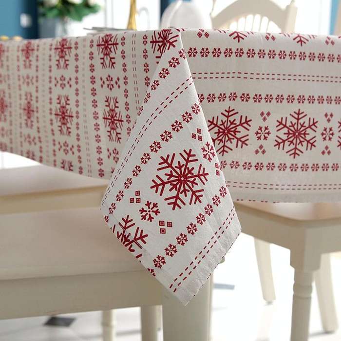 Linen Cotton Tablecloth Red Snowflakes Pattern Table Cloth Wedding Banquet Washable Table Cover T...