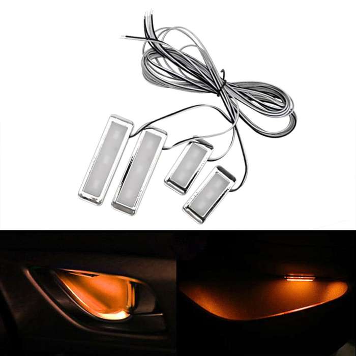 4 PCS Universal Car LED Inner Handle Light Atmosphere Lights Decorative Lamp DC12V / 0.5W Cable L...