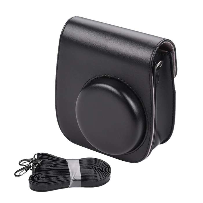 Solid Color Full Body Camera Leather Case Bag with Strap for FUJIFILM Instax mini 11 (Black)