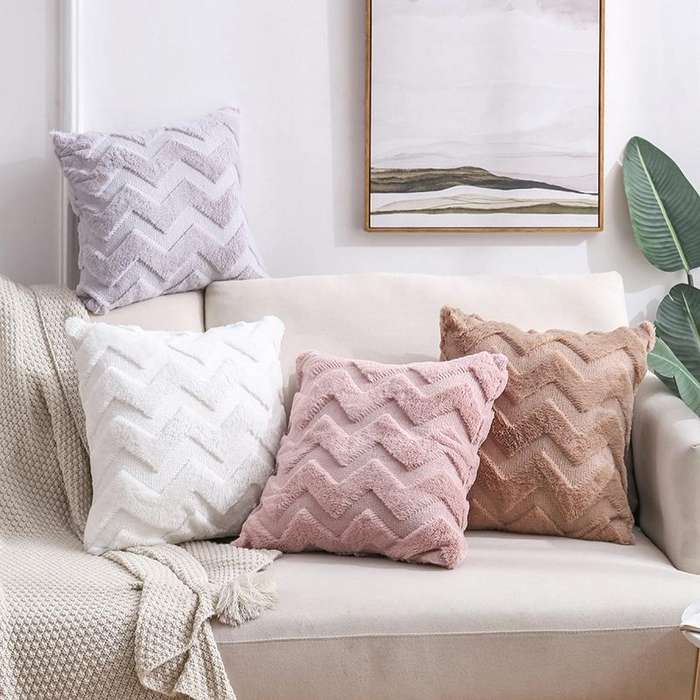 Double-Sided Plush Pillow Home Sofa Cushion Pillowcase, Size: 45x45cm Without Core(White Triangle)