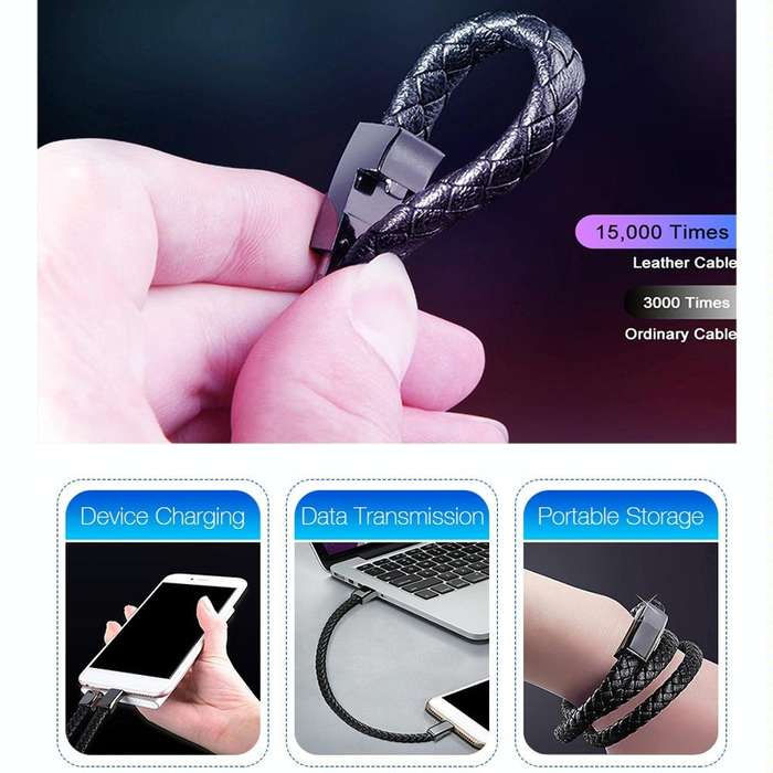 XJ-72 20cm USB to USB-C / Type-C Bracelet Charging Data Cable(Black)