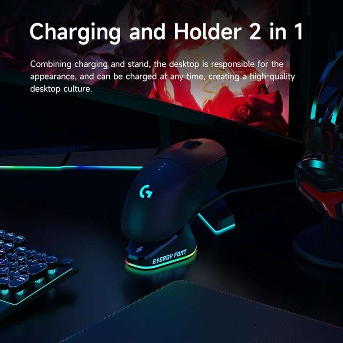 For Logitech G502 / GPW1 / 2 Wireless Mouse Charging Dock Stand Black Stream