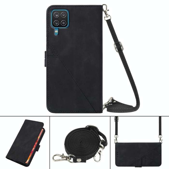 For Samsung Galaxy A12 / M12 Crossbody 3D Embossed Flip Leather Phone Case(Black)