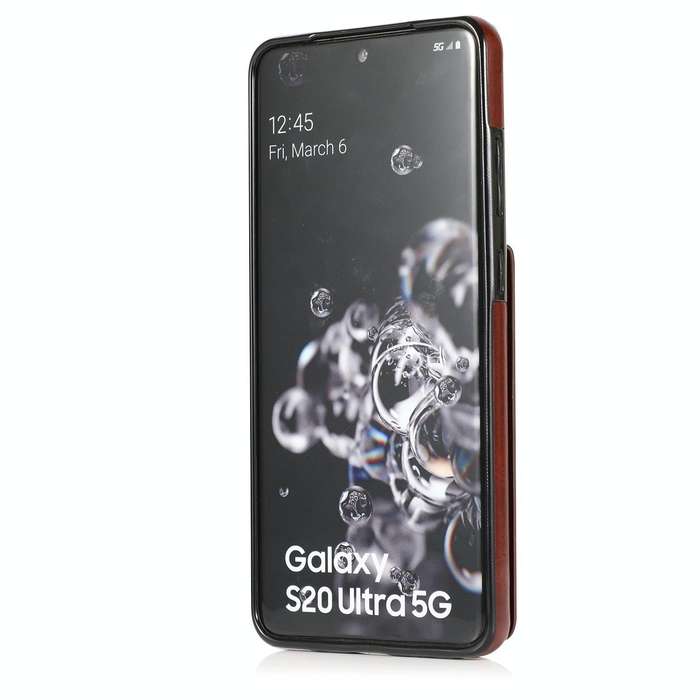 For Samsung Galaxy S20 Ultra Solid Color PC + TPU Protective Case with Holder & Card Slots(Brown)
