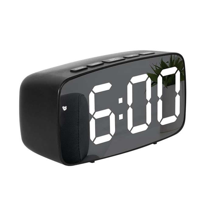 Mirror Bedside Alarm Clock Battery Plug-In Dual-Purpose LED Clock, Colour: Arc-shaped Black Shell...