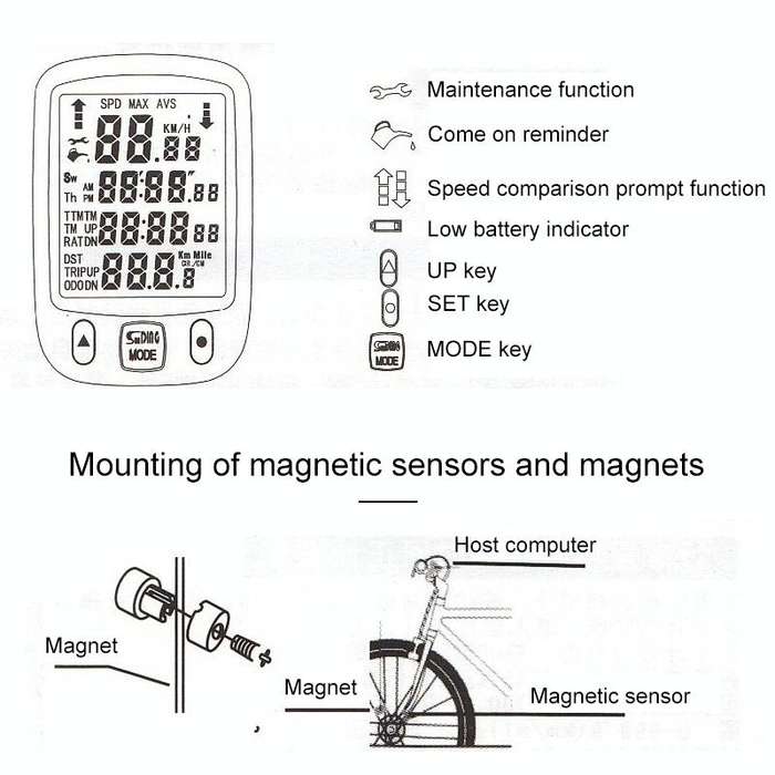 SUNDING 563C Bike Bicycle Waterproof Wireless LCD Screen Luminous Mileage Speedometer Odometer, E...