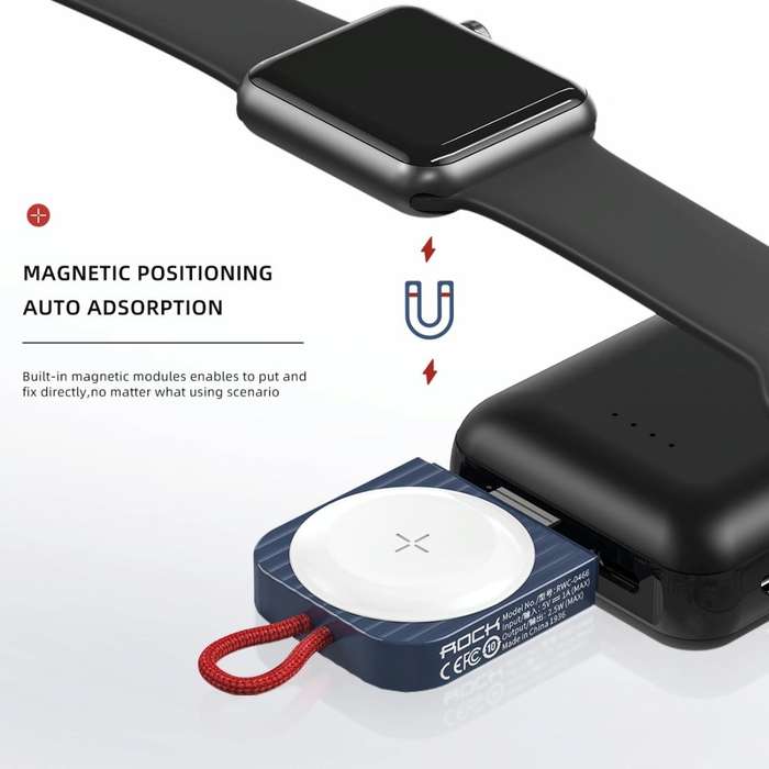 ROCK W26 Portable Magnetic Wireless Charger for Apple Watch Type-C Interface(Blue)