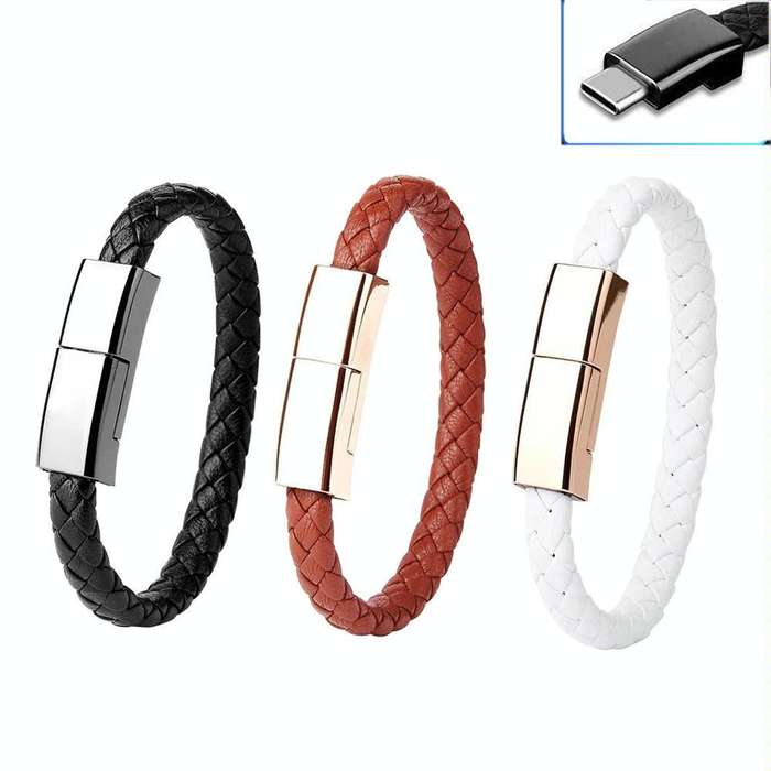 XJ-72 20cm USB to USB-C / Type-C Bracelet Charging Data Cable(Black)
