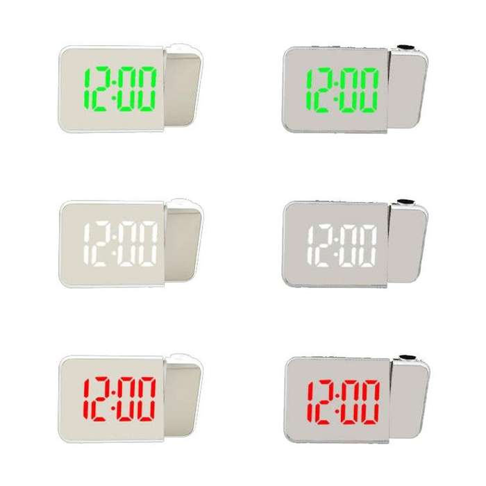 8590 LED Mirror Projection Automatic Semi-bright Electronic Clock(Black Shell+White Light)