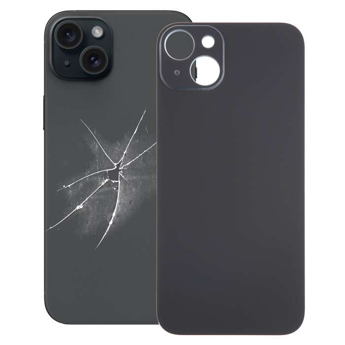 For iPhone 15 Plus Easy Replacement Big Camera Hole Glass Back Battery Cover(Black)