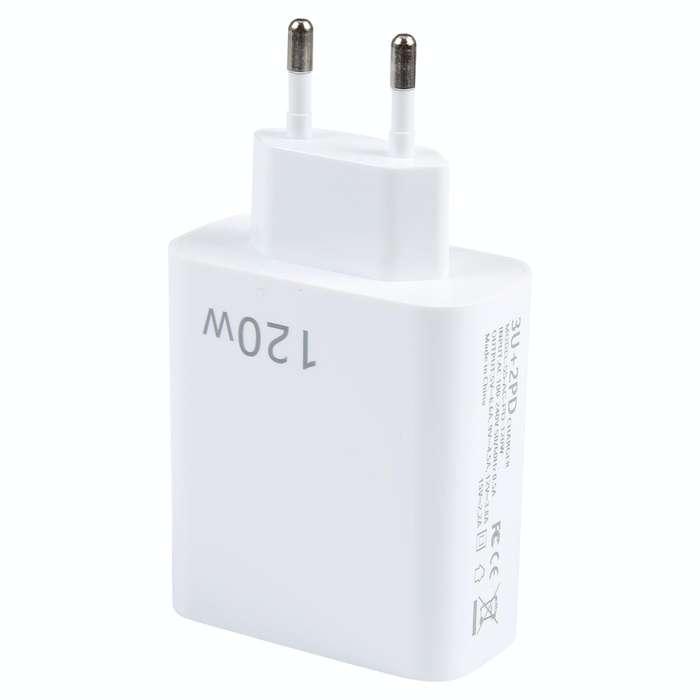 120W Dual PD Type-C + 3 x USB Multi Port Charger, EU Plug