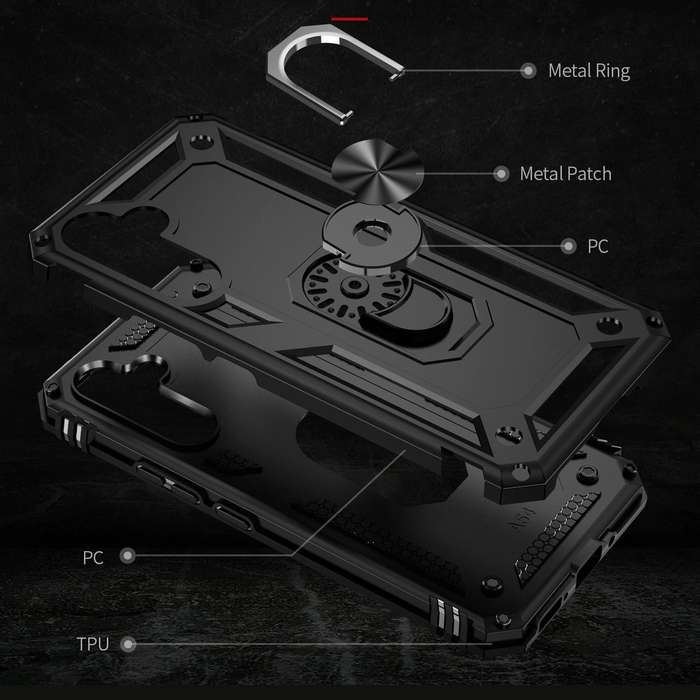 For Samsung Galaxy A54 Shockproof TPU + PC Phone Case with Holder(Black)