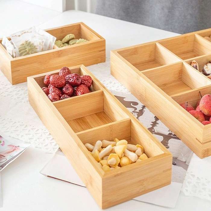 Bamboo Dried Food Box Compartment Candy Box Snack Storage Box, Specification: 6 Grids
