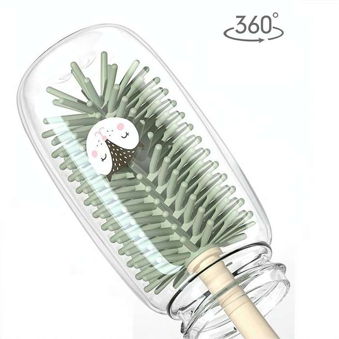 360 Degree Rotating Silicone Baby Bottle Brush Nipple Brush Cleaning Brush Set(Green)