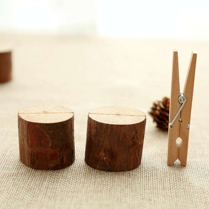 Wooden Stump Shape Wedding Party Reception Place Card Holder Stand Number Name Table Menu Picture...