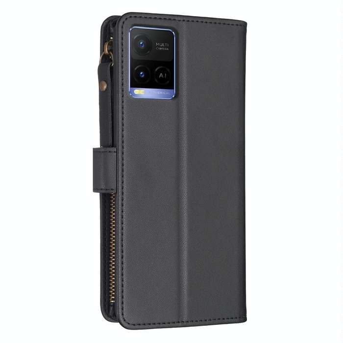 For vivo Y21 / Y21s / Y33s 9 Card Slots Zipper Wallet Leather Flip Phone Case(Black)