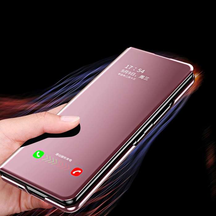 For Samsung Galaxy Z Fold4 Double Electroplating Flip Mirror Shockproof Phone Case(Pink)