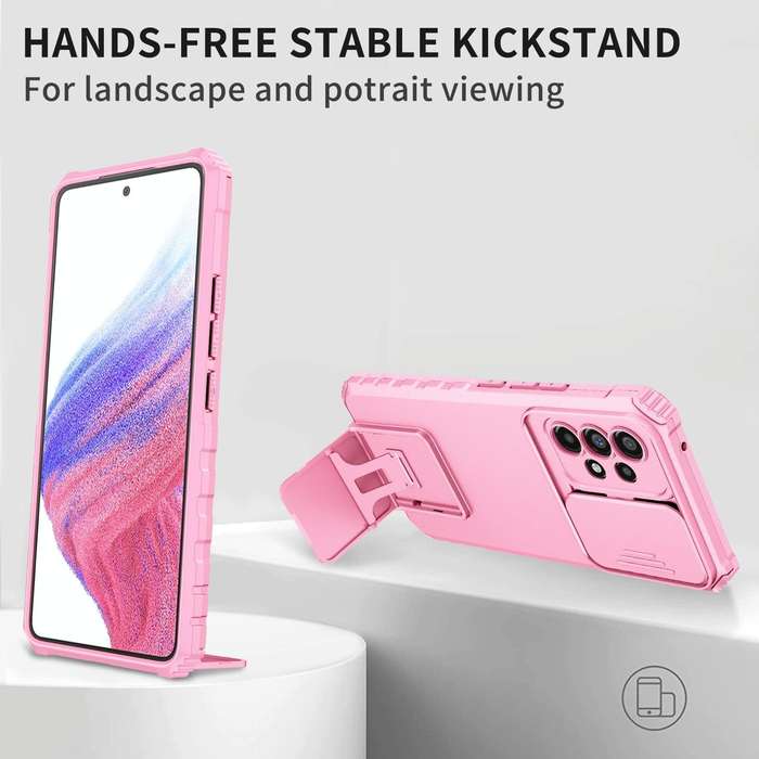 For Samsung Galaxy A53 5G Stereoscopic Holder Sliding Camshield Phone Case(Pink)