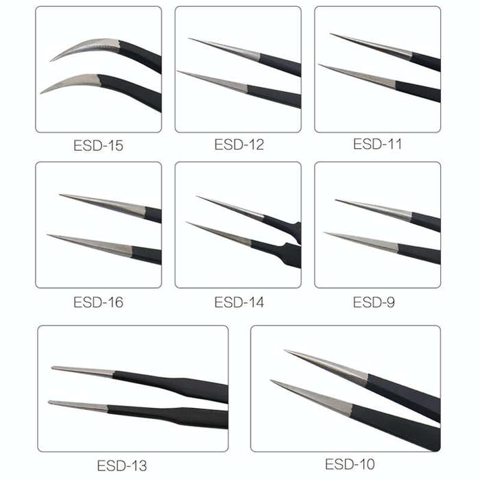 BEST BST-10 Precision Anti-static ESD Stainless Steel Tweezers