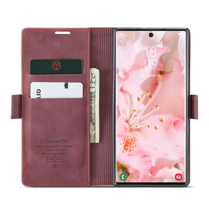 For Samsung Galaxy S22 Ultra 5G CaseMe 013 Multifunctional Leather Phone Case(Wine Red)