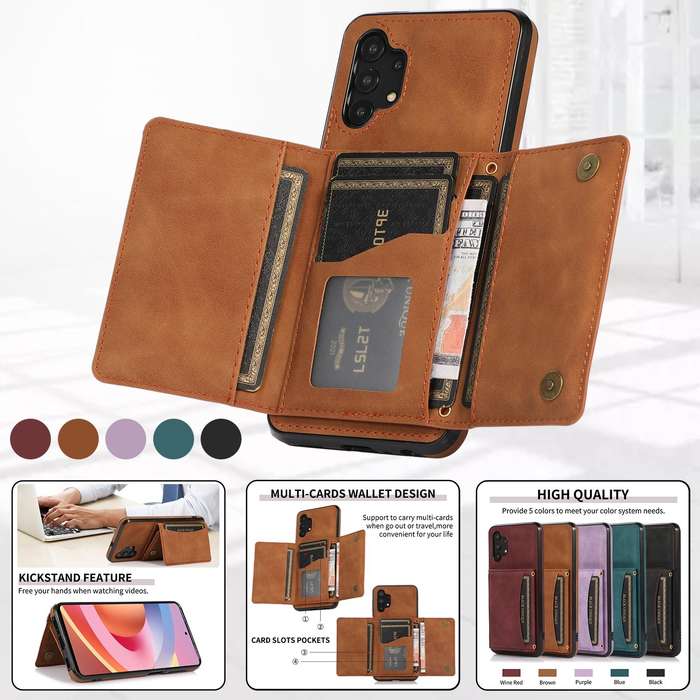For Samsung Galaxy A32 5G Three-fold Leather Phone Case with Card Slot & Wallet & Holder(Brown)