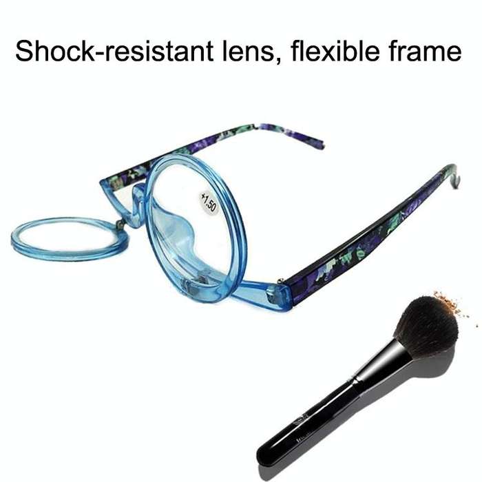 Makeup Magnifying Glass Presbyopic Glasses Flip Swivel Reading Glasses, Degree: +100(Blue Frame)