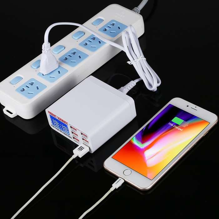 896 40W QC 3.0 6 USB Ports Fast Charger with LCD Digital Display, EU Plug(White)