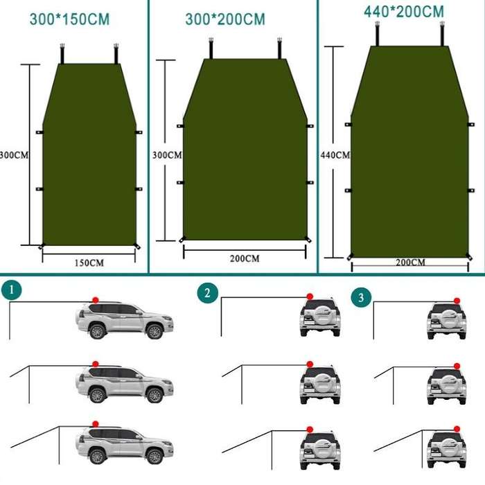 Outdoor Picnic Camping Tent On The Side Of The Car Rain-proof Sunshade Canopy 200x440cm(Blue)