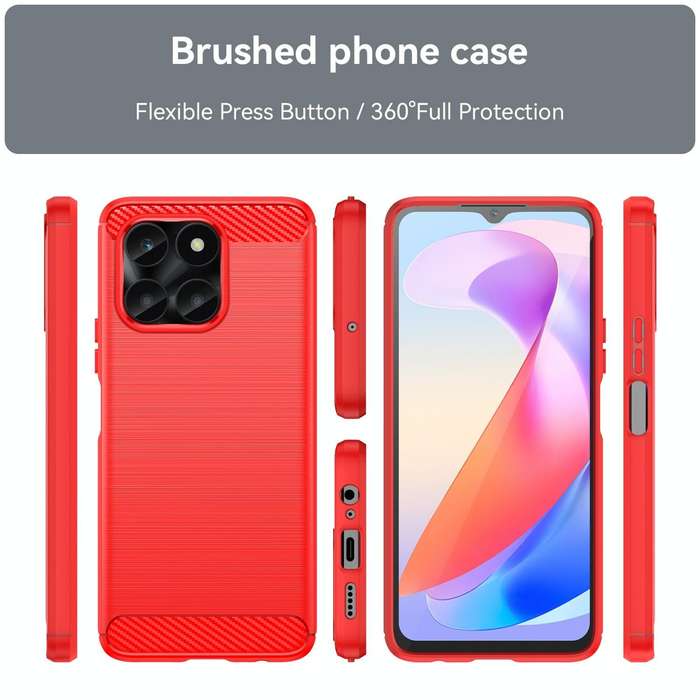 For Honor X6a Brushed Texture Carbon Fiber TPU Phone Case(Red)