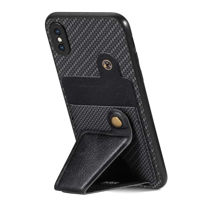 For iPhone X / XS Carbon Fiber Wallet Flip Card K-shaped Holder Phone Case(Black)