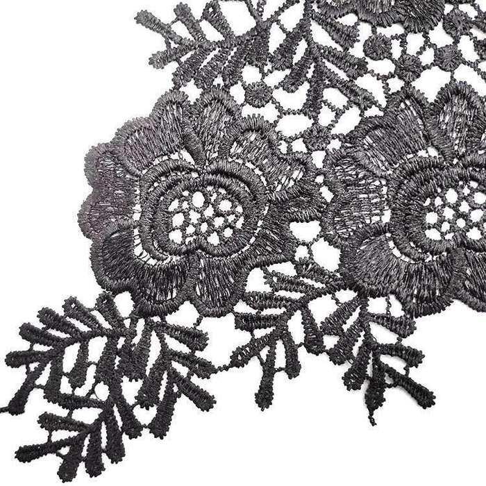 Black 1 Pair Three-dimensional Hollow Flower Embroidery Collar Flower DIY Clothing Accessories, U...