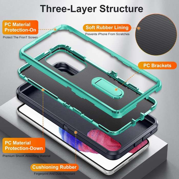 For Samsung Galaxy A53 3 in 1 Rugged Holder Phone Case(Dark Blue+Light Blue)