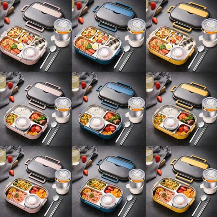 304 Stainless Steel Double-Layer Large-Capacity Portable Lunch Box, Color: Lemon Yellow(Medium 5 ...