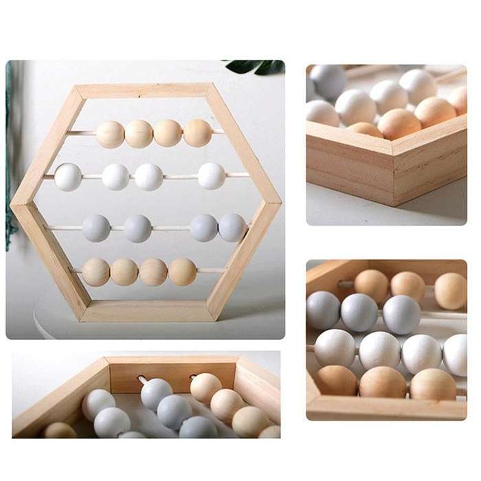 Natural Wooden Abacus Beads Craft Baby Early Learning Educational Toys Baby Room Decor(Wood White...