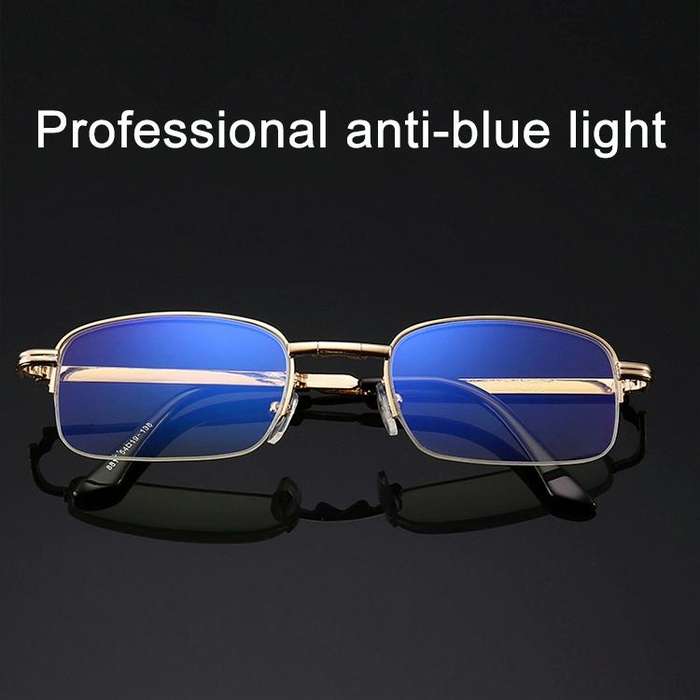 Folding Anti Blue-ray Presbyopic Reading Glasses with Case & Cleaning Cloth, +3.00D(Gold)