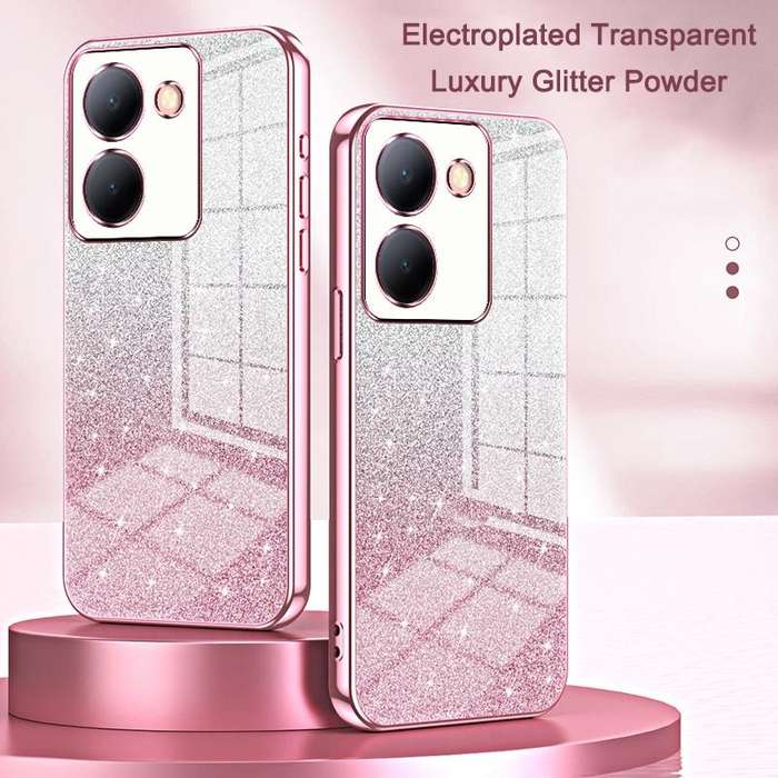 For vivo Y17s Gradient Glitter Powder Electroplated Phone Case(Pink)