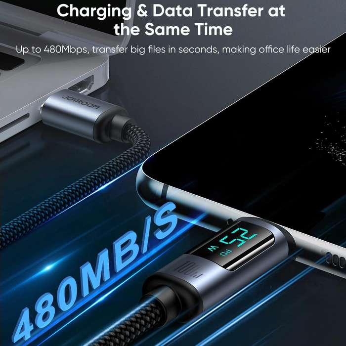 JOYROOM S-CC100A16 100W USB-C / Type-C to USB-C / Type-C Digital Display Fast Charging Data Cable...