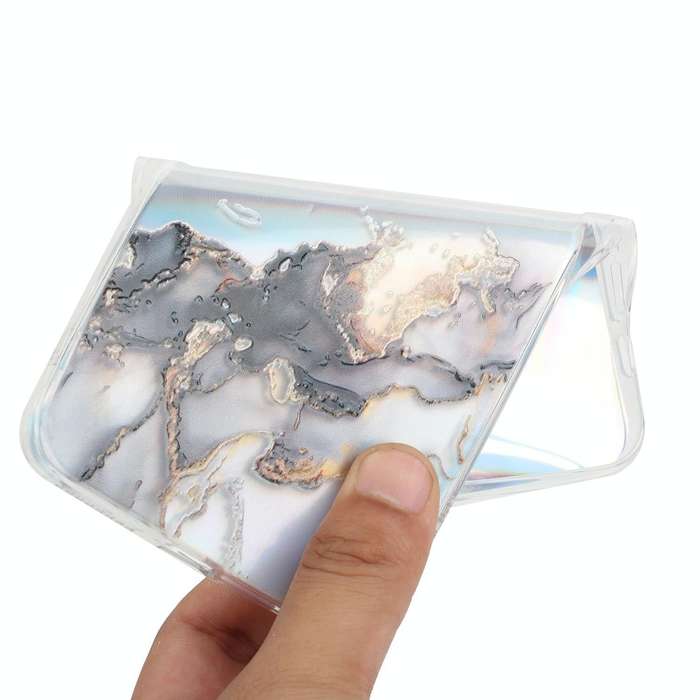For Samsung Galaxy S23 FE 5G Laser Marble Pattern Clear TPU Protective Phone Case(Black)