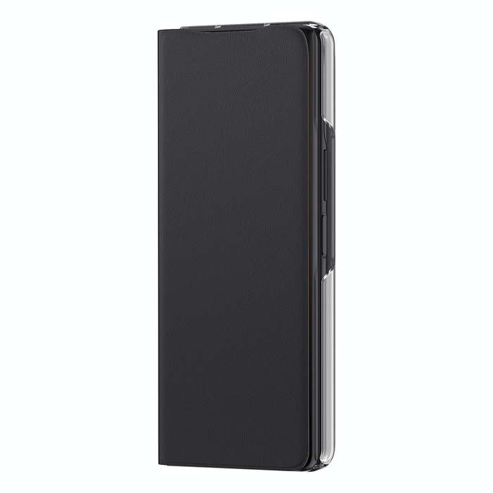 For Samsung Galaxy Z Fold3 5G Plain Leather Horizontal Flip Leather Case with Holder(Black)