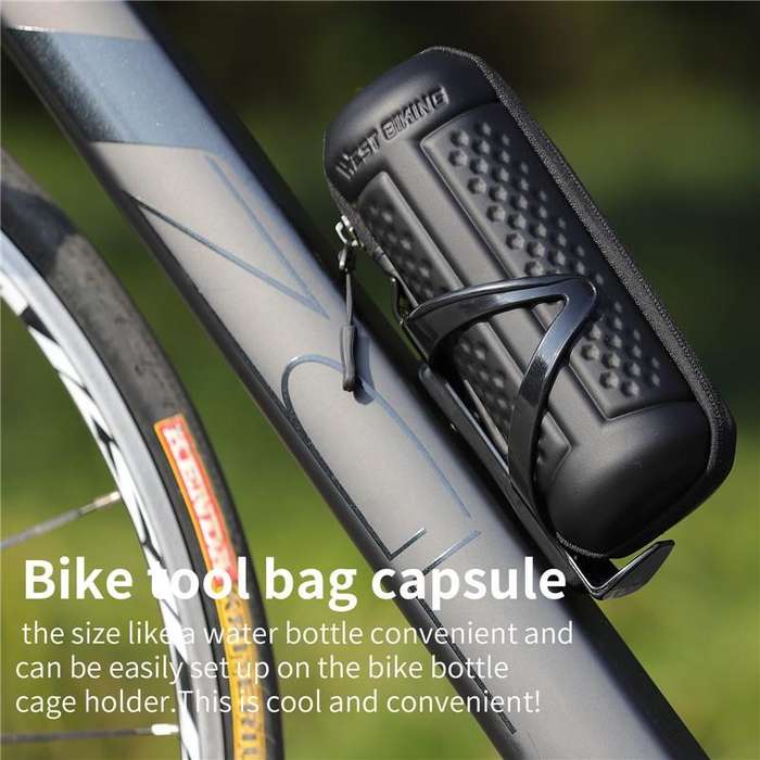 WEST BIKING 1.2L Bicycle EVA Hard Shell Water Bottle Bag With Bottle Cage(Rack+B Frosted Black)