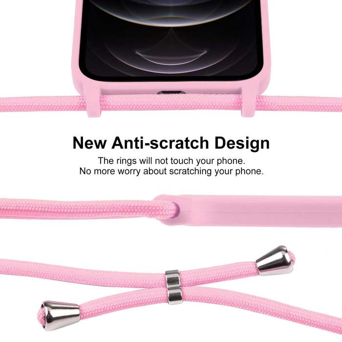 For iPhone 12 Pro Crossbody Lanyard Liquid Silicone Case(Pink)